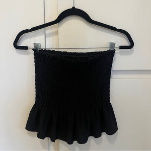 cinched peplum tube top in black